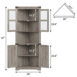 Garvee 69" Tall Corner Cabinet with Lights, 6-Tier Corner Storage Cabinet, Space Saver Shelf for Bathroom, Living Room, Kitchen, Hallway, Grey