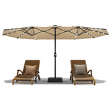 Garvee 15FT Double-Sided Patio Umbrella with 36 Solar LED Lights and Base, Beige Rectangular Outdoor Market Shade with Polyester Canopy, Iron Frame and Crank Lift, Wide Coverage for Poolside, Garden, Deck, Lawn, Backyard and Outdoor Dining Areas - Beige