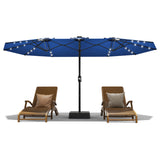 Garvee 15FT Double-Sided Patio Umbrella with 36 Solar LED Lights and Base, Navy Blue Rectangular Outdoor Market Shade with Polyester Canopy, Iron Frame and Crank Lift, Wide Coverage for Poolside, Garden, Deck, Lawn, Backyard and Outdoor Dining Areas - Navy Blue