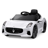 Garvee Ride - P Series: 12V Battery Powered Motorized Car for Kids with Remote Control, Spring Suspension, Double Doors, Bright Lights, 4 Wheel Electric Vehicle, White