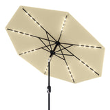 Garvee 9' Patio Umbrella with Solar Lights, Outdoor Table Umbrella with 32 LED Lights & Tilt Crank, 8 Ribs Market Umbrella for Pool, Deck, Backyard, Balcony, Beige - Beige