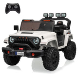 Garvee 24V 4WD 2-Seater Ride On Truck for Kids – Adjustable Footwell, Parental Remote Control, 3 Speeds, Wireless Technology Music, LED Lights, Standard Test Method/CPSIA Certified, Large Battery Powered Vehicle – White - Green