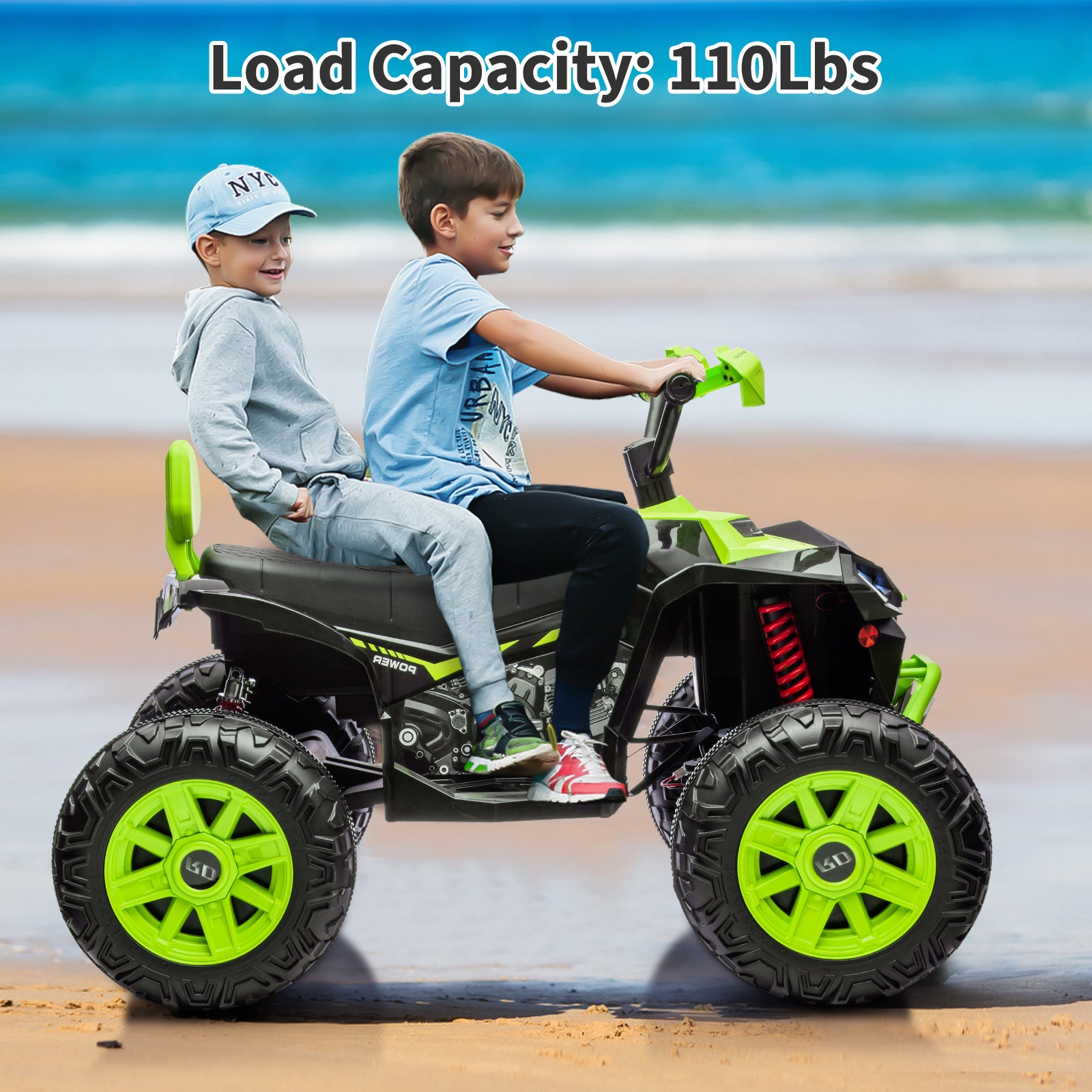 Garvee Ride - P Series: 24V 2-Seater Ride On ATV for Kids - 4-Wheel Battery Powered, High/Low Speed Modes, LED Lights, Music & Horn, Durable Wear-Resistant Wheels, Safe Non-Toxic Material, Outdoor Adventure - Green