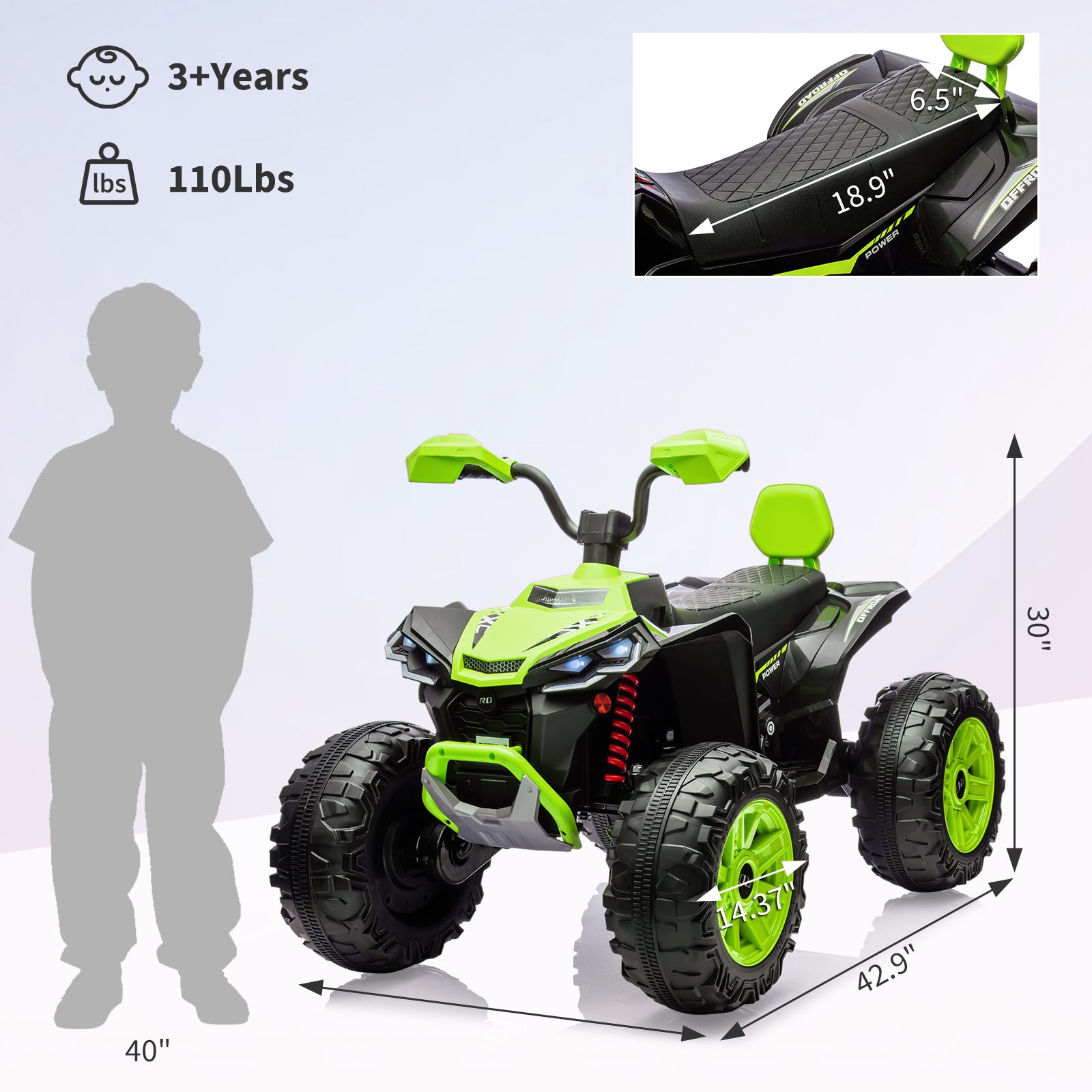 Garvee Ride - P Series: 24V 2-Seater Ride On ATV for Kids - 4-Wheel Battery Powered, High/Low Speed Modes, LED Lights, Music & Horn, Durable Wear-Resistant Wheels, Safe Non-Toxic Material, Outdoor Adventure - Green
