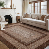 Garvee Bordered Brown 5x7 Braided Washable Rug, Low Pile Non-Slip Polyester Vintage Farmhouse Carpet for Living Room Bedroom - Brown
