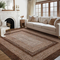Garvee Bordered Brown 5x7 Braided Washable Rug, Low Pile Non-Slip Polyester Vintage Farmhouse Carpet for Living Room Bedroom