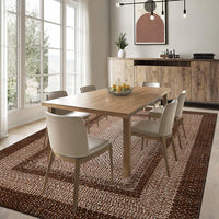 Garvee Bordered Brown 5x7 Braided Washable Rug, Low Pile Non-Slip Polyester Vintage Farmhouse Carpet for Living Room Bedroom
