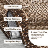 Garvee Bordered Brown 8x10 Boho Printed Washable Rug, Modern Braided Low Pile Polyester Area Rug Non-Slip Non-Shedding for Living Room Bedroom Office