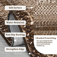 Garvee Bordered Brown 5x7 Braided Washable Rug, Low Pile Non-Slip Polyester Vintage Farmhouse Carpet for Living Room Bedroom