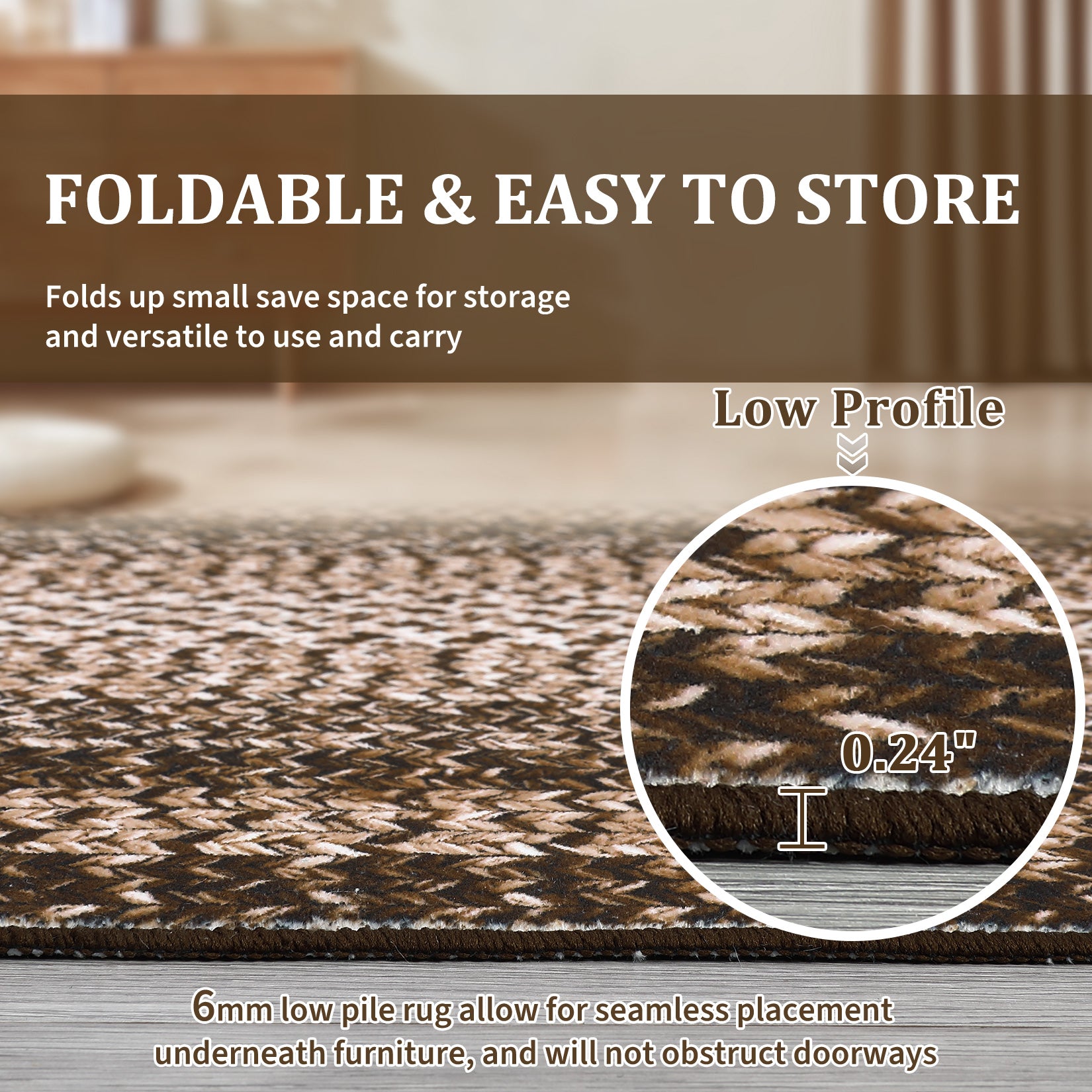 Garvee Bordered Brown 8x10 Boho Printed Washable Rug, Modern Braided Low Pile Polyester Area Rug Non-Slip Non-Shedding for Living Room Bedroom Office