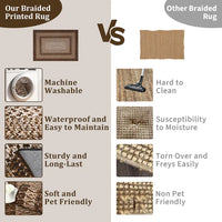 Garvee Bordered Brown 5x7 Braided Washable Rug, Low Pile Non-Slip Polyester Vintage Farmhouse Carpet for Living Room Bedroom