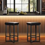 Garvee Modern Comfort Bar Stools Set – 24.6" Counter Height, Backless PU Leather Upholstered Seat, Metal X-Frame & Footrest, For Kitchen Island, Home Bar, Dining Room – Black, 2PC - Black