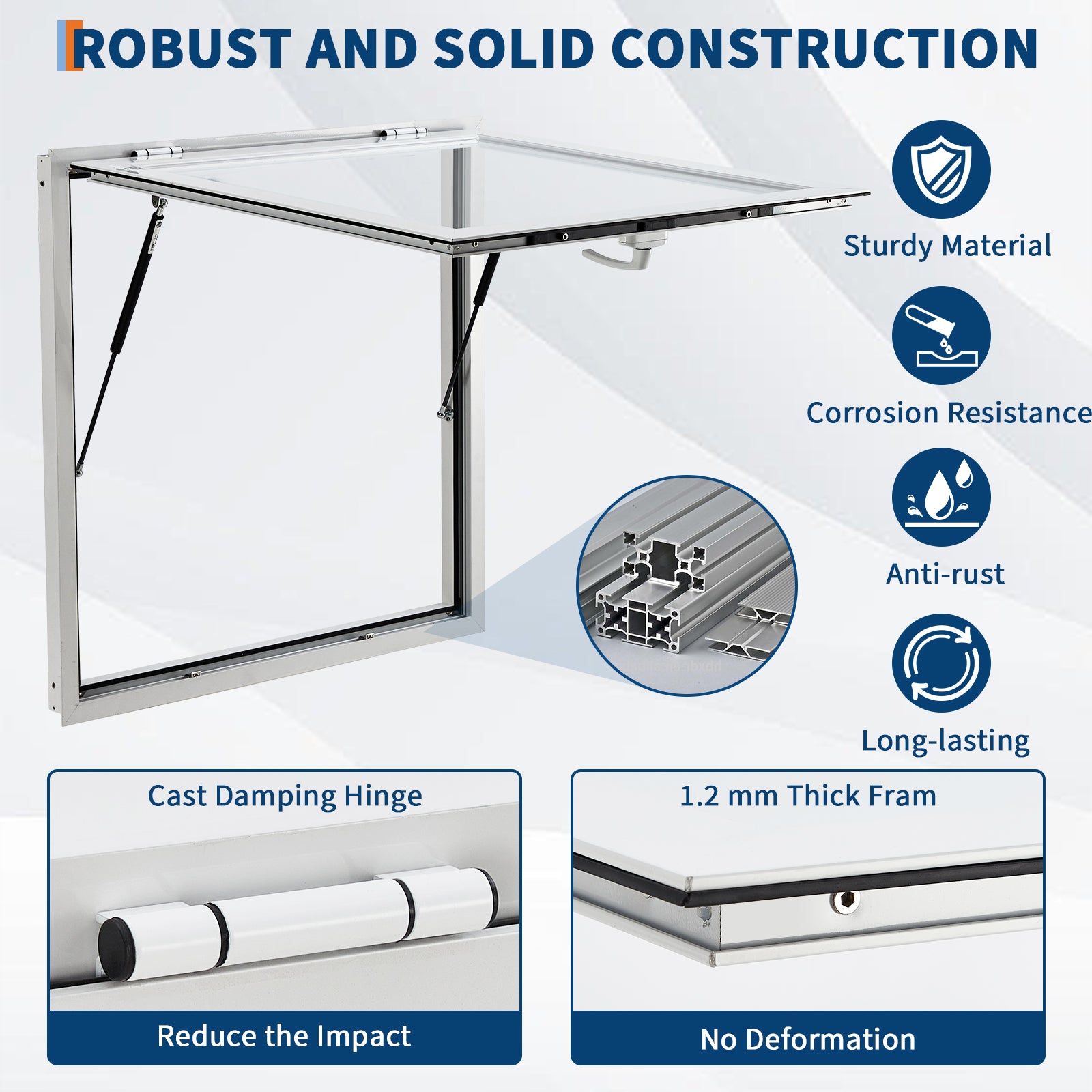 Garvee 60x36 Inch Concession Window for Food Trucks & Stands-85° Weatherproof Awning Door with Dual-Point Lock, Heavy-Duty Aluminum Frame Service Window (Glass Not Included)