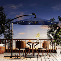 Garvee 10FT Cantilever Umbrella with Solar Lights, Outdoor Offset Design, Infinite Tilt, Crank Lift, Navy Blue, Large Patio Umbrella for Deck Pool Garden