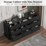 Garvee 9 Drawer Dresser With Power Outlet Modern Wooden Chest Of Drawers For Bedroom Black 63 Inch - Black