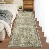 Garvee Washable Runner Rug for Kitchen 2x6 Non Slip Non Shedding Oriental Floral Vintage Long Carpet, Low Pile Distressed Floor Cover, Foldable Printed Mat for Hallway Entryway Bedroom - Brown