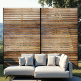 Garvee Freestanding Outdoor Privacy Screen with Stand – Metal Decorative Divider for Garden, Patio, Balcony or Backyard, Durable Privacy Panel – 120x183cm – Wooden Stripes - Natural Wood-Louvered
