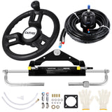 Garvee 150HP Hydraulic Outboard Steering Kit with 13.5 in Steering Wheel, Marine System for Single Station, Bi-Directional Locking Cylinders, 26ft Nylon Hose, Aluminum Alloy