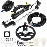 Garvee 300HP Hydraulic Outboard Steering Kit with 13.5in Wheel, Bi-Directional Locking Cylinders, 20ft Nylon Hose, Marine Boat System - Black