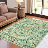 Garvee Modern Floral Green 5x7 Area Rug Washable Rugs Print Stain Resistant Throw Carpet Non Shedding Low Pile Folding Floor Cover With Non-Slip Backing For Bedroom Dining Room Office - Green