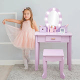 Garvee Kids Vanity with Lighted Mirror and Stool, Toddler Vanity Table and Chair Set for Girls, Purple, 37"H x 23.6"L x 11.8"W - Light Purple