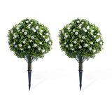 Garvee 23.6" Artificial Topiary Flower with Ground Spike Set of 2, Fake Topiary Trees with Metal Stake, Topiary Rose Flower Plants for Indoor and Outdoor Decorations,White