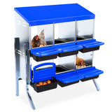 Garvee Roll Away Design for Clean Eggs - 6-Compartment Metal Chicken Nesting Box - Removable Lid, Legs, Ventilation Holes - Easy Collection & Cleaning - Ideal for Coops, Farms - Blue, 6 Compartments with Stand - Blue