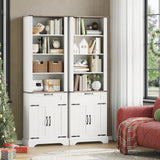 Garvee 72" Bookcase with Drawer and Doors, 6 Tier Large Bookshelf, Floor Standing Storage Cabinet for Home Office, Living Room, White, 11.8in D x 23.6in W x 72in H