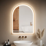 Garvee 36X24 Inch Arched Gold LED Bathroom Mirror with Front & Backlight, Dimmable, Anti-Fog, Shatter-Proof, Vanity Mirror, 3 Light Colors, Memory Function, Horizontal/Vertical Mount - Arched Gold