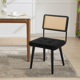 Garvee Natural Rattan Dining Chairs Set of 2 with Mesh Back & Wood Leg Base for Modern Kitchen and Dining Room, Beige Linen Upholstery