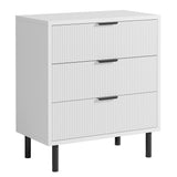 Garvee Fluted 3 Drawers Nightstand, Modern White End Table with Metal Legs for Bedroom Living Room, Large Storage, Wooden, Small Sofa Table - White