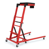Garvee Automotive Engine Creeper Adjustable Height 48-66" Heavy Duty Steel 400LBS Capacity Foldable 6 Swivel Wheels Thick Cushion Tool Pouch for Garage - Black Mat + Red Body