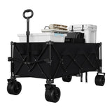 Garvee Heavy Duty Utility Beach Wagon Cart - Collapsible Wagon Beach with All Terrain Wheels, Extra Long WagonCart, Foldable with Cup Holders for Sand - Black