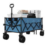 Garvee Large 460lbs Wagons Carts Foldable - Heavy Duty All-Terrain Beach Cart with Cup Holders, Utility Folding Cart for Camping, Sand & Outdoor Use - Blue