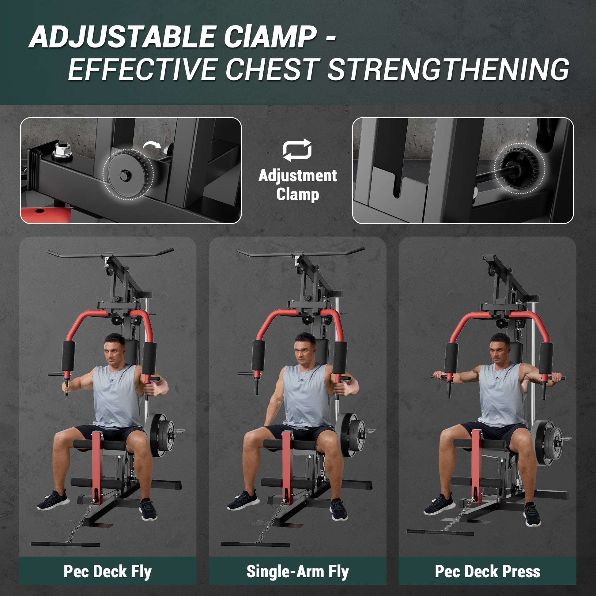 GARVEE Home Gym Machine, Multifunctional Full Body Workout Equipment with Pulley System,Leg Press Support for Strength Training, Workout Station Suit for 1“&2” Holes of Weight Plates (Not Includ), Red&Black