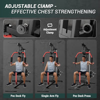 GARVEE Home Gym Machine, Multifunctional Full Body Workout Equipment with Pulley System,Leg Press Support for Strength Training, Workout Station Suit for 1“&2” Holes of Weight Plates (Not Includ), Red&Black