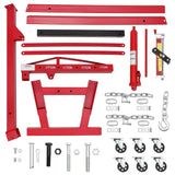 Garvee 2 Ton Folding Hydraulic Engine Hoist with Load Leveler for Garage Workshop Warehouse, Adjustable Boom, Red, Heavy Duty Cherry Picker