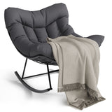 Garvee Papasan Rocking Chair, Oversized Rocking Lounge Chair with Sturdy Metal Frame, Ergonomic Patio Rattan Egg Rocker for Balcony Backyard Porch Bedroom, Dark Grey - Dark Grey