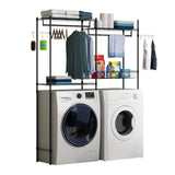Garvee Over Washer and Dryer Shelves, 57.4" W Laundry Room Clothes Drying Rack, Height Adjustable Towel Racks with Hamper and Hooks, Space Saving Laundry Room Organization and Storage