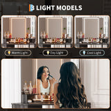 Garvee Corner Vanity Desk with Stool, LED Lighted Mirror, Charging Station, Corner Storage Cabinet for Bedroom, Black - Led-Black