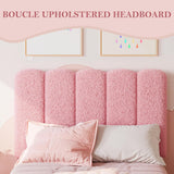 Garvee Twin XL Bed Frame Boucle Upholstered Platform Bed Wave Headboard Kids Girls Light Pink