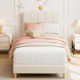 Garvee Twin XL Bed Frame Boucle Upholstered Platform Bed Wave Headboard For Girls Kids Beige
