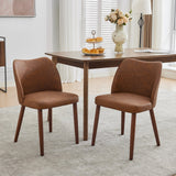 Garvee Set of 2 Mid Century Modern PU Leather Dining Chairs with Wood Legs for Dining Room, Brown - Brown