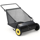 Garvee 26-Inch Push Lawn Sweeper with 7 cu.ft. Hopper, 4 Rotating Brushes, Adjustable Height, Durable Steel Frame & Rubber Wheels - Black + Yellow Wheels