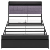 Garvee Modern Industrial Full Size Metal Bed Frame with Upholstered Headboard - Under-Bed Storage Drawers, Built-in Shelf & Charging Station, 800 lbs Capacity, Easy Assembly, No Box Season Needed - Black