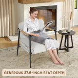 Garvee Modern Accent Chair Comfy Chair Metal Frame Wooden Armrest Cozy Reading Chair Brown White Single Chair - White