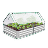 Garvee 2-in-1 Raised Garden Bed with PVC Greenhouse, Durable Galvanized Steel, Adjustable Ventilation, 180x90x90 cm, Outdoor Garden Planting - Silver(Rectangular)