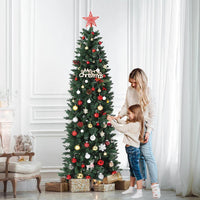 Garvee Sapin de Noël Artificiel 2,7 m, Pré-éclairé, Slim, avec Lumières LED Bicolores, Montage Facile, Décoration de Noël pour Maison, Fête, Bureau, Centre Commercial, Vacances
