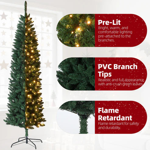 Garvee Sapin de Noël Artificiel 2,7 m, Pré-éclairé, Slim, avec Lumières LED Bicolores, Montage Facile, Décoration de Noël pour Maison, Fête, Bureau, Centre Commercial, Vacances