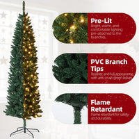 Garvee Sapin de Noël Artificiel 2,7 m, Pré-éclairé, Slim, avec Lumières LED Bicolores, Montage Facile, Décoration de Noël pour Maison, Fête, Bureau, Centre Commercial, Vacances